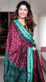 Load image into Gallery viewer, Odisha Ikkat Khandua Cotton Saree-Maroon-Green
