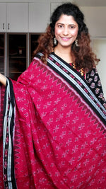 Load image into Gallery viewer, Odisha Ikkat Khandua Cotton Saree - Deep Red-Black
