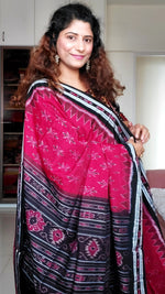 Load image into Gallery viewer, Odisha Ikkat Khandua Cotton Saree - Deep Red-Black
