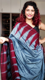 Load image into Gallery viewer, Kargil Cotton Saree- Grey Maroon
