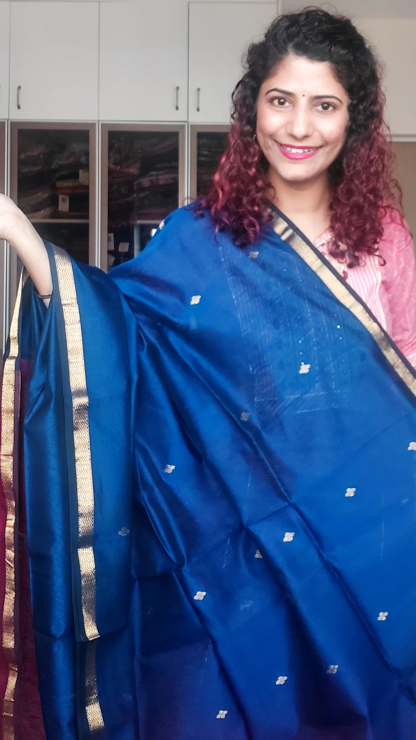 Maheshwari Silk Cotton Saree - Royal Blue