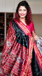 Load image into Gallery viewer, Odisha Ikkat Khandua Silk Saree - Mayura Chandrika- Black
