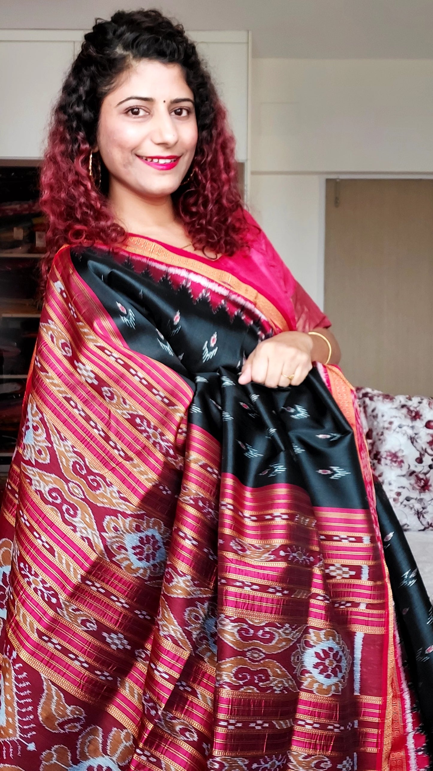 Odisha Ikkat Khandua Silk Saree - Mayura Chandrika- Black