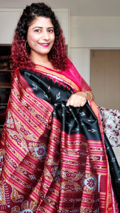 Odisha Ikkat Khandua Silk Saree - Mayura Chandrika- Black