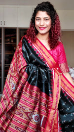 Load image into Gallery viewer, Odisha Ikkat Khandua Silk Saree - Mayura Chandrika- Black
