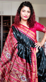 Load image into Gallery viewer, Odisha Ikkat Khandua Silk Saree - Mayura Chandrika- Black
