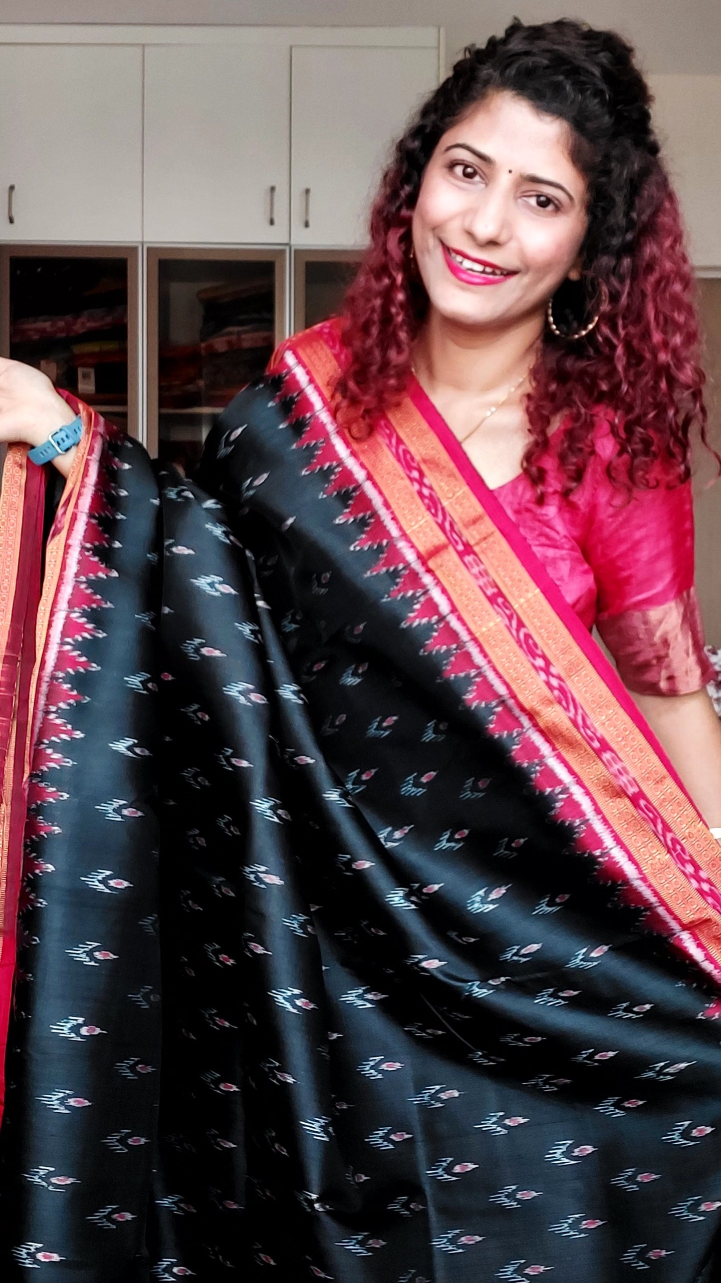 Odisha Ikkat Khandua Silk Saree - Mayura Chandrika- Black