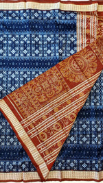 Load image into Gallery viewer, Sambalpuri Ikkat Pure Silk Pata Saree- Navy Blue
