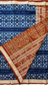 Sambalpuri Ikkat Pure Silk Pata Saree- Navy Blue