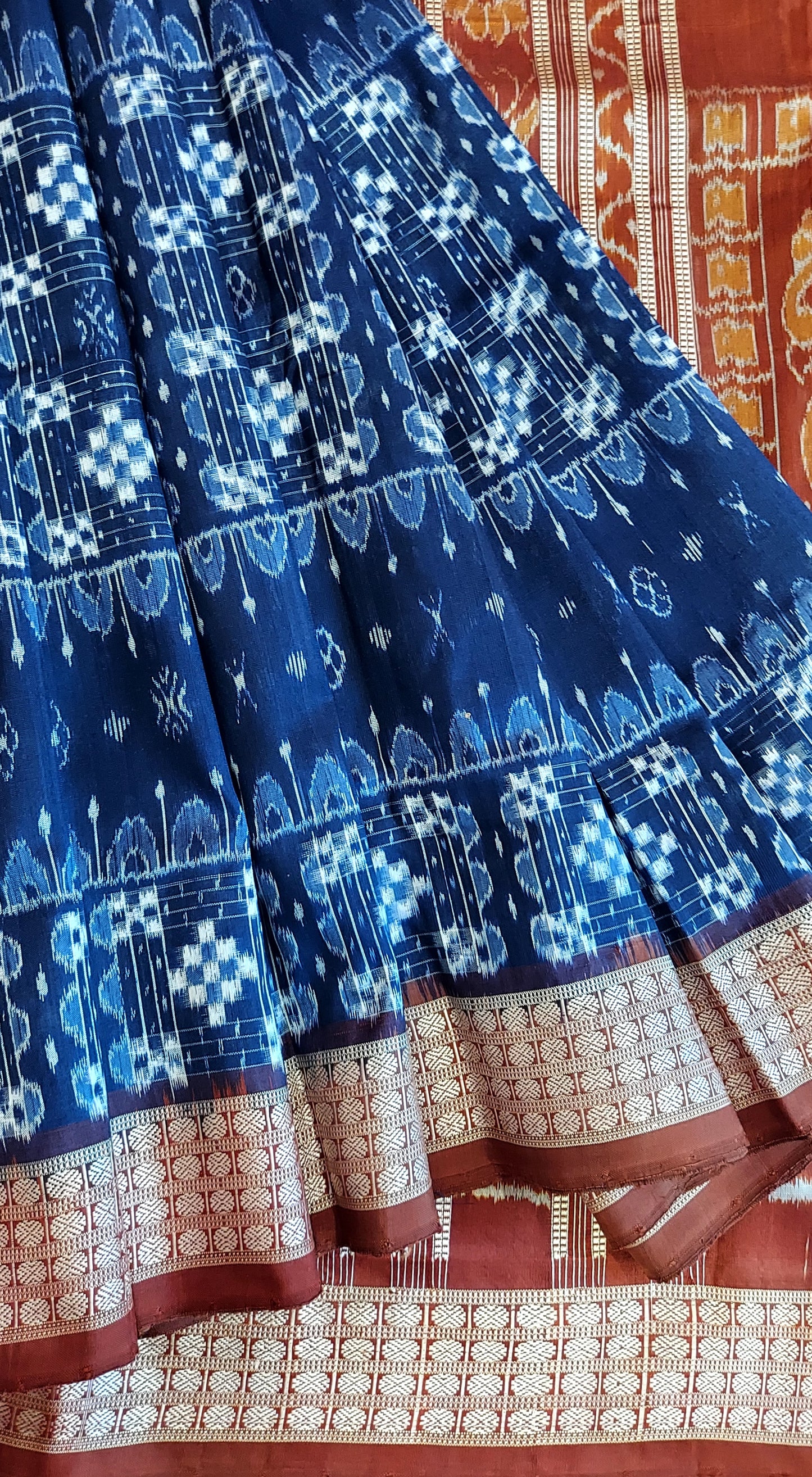 Sambalpuri Ikkat Pure Silk Pata Saree- Navy Blue