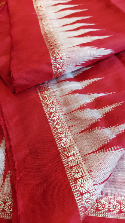 Ek Phulia Bomkei Pure Silk Pata Saree- Red