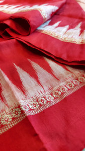 Ek Phulia Bomkei Pure Silk Pata Saree- Red