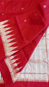 Ek Phulia Bomkei Pure Silk Pata Saree- Red