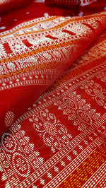 Load image into Gallery viewer, Ek Phulia Bomkei Pure Silk Pata Saree- Red
