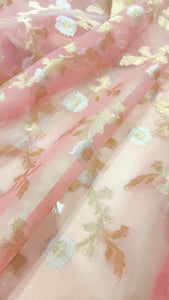 Semi Organza Banarasi Saree- Pink