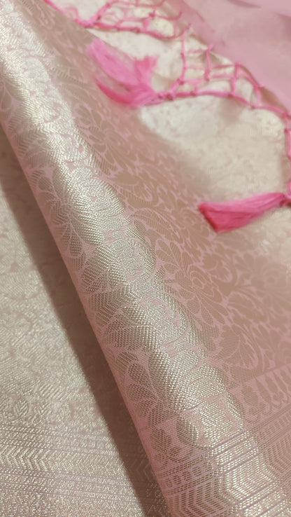 Semi Organza Banarasi Saree- Pink