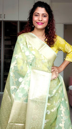 Load image into Gallery viewer, Semi Organza Banarasi Saree- Pista Green
