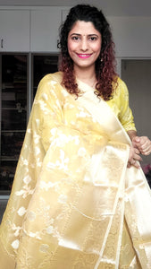 Semi Organza Banarasi Saree- Yellow