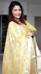 Semi Organza Banarasi Saree- Yellow