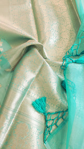 Semi Organza Banarasi Saree- Turquoise