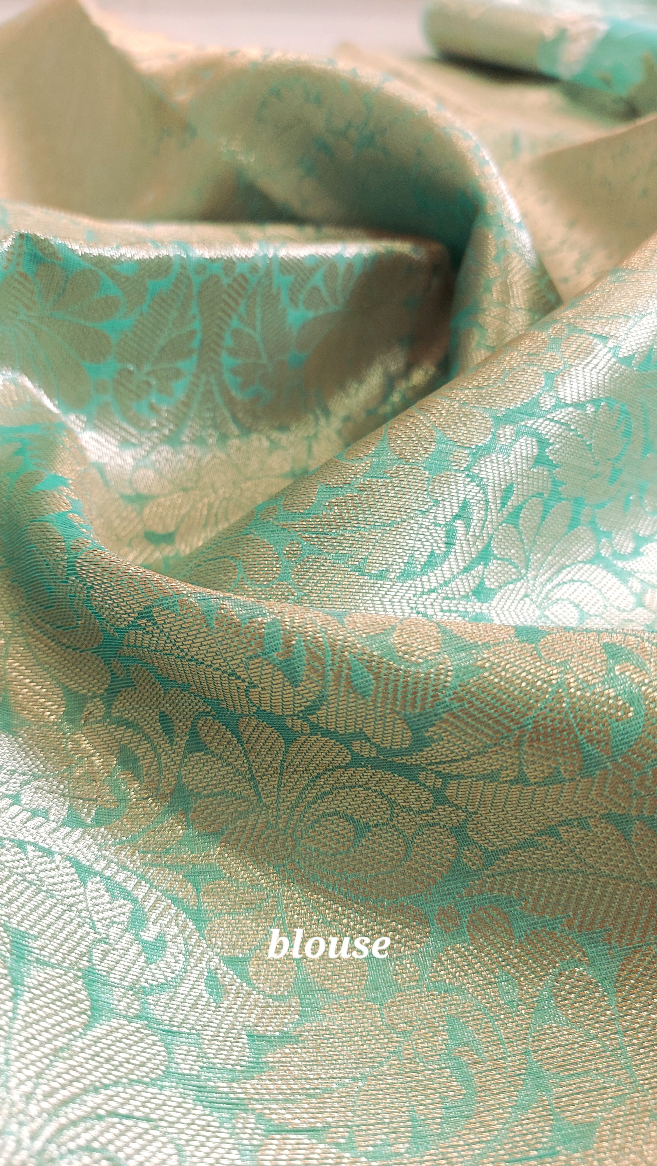 Semi Organza Banarasi Saree- Turquoise