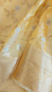 Semi Organza Banarasi Saree- Yellow