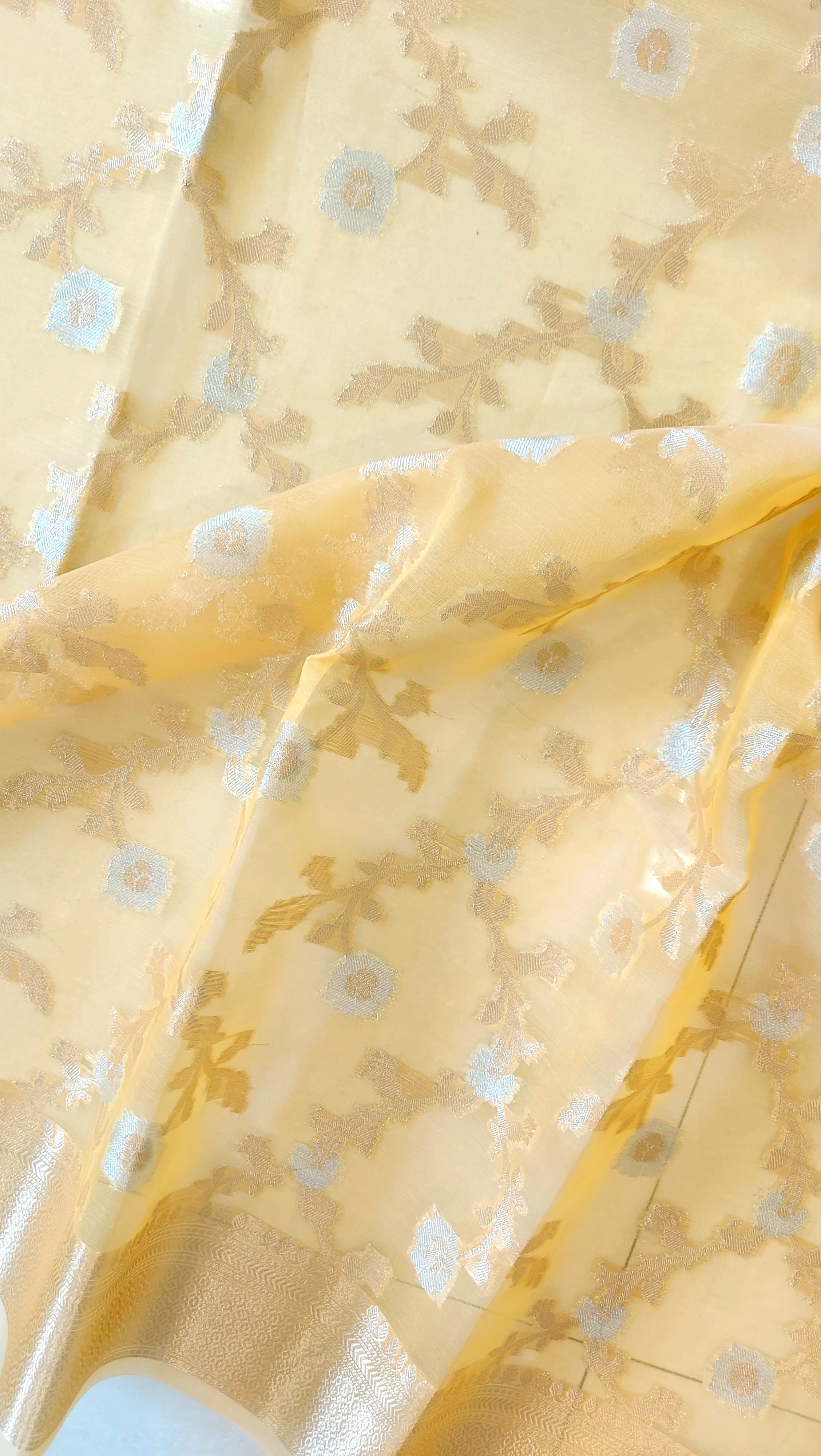 Semi Organza Banarasi Saree- Yellow