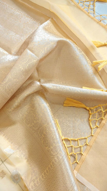 Semi Organza Banarasi Saree- Yellow