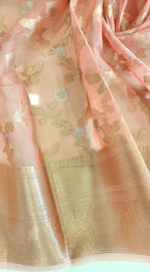 Semi Organza Banarasi Saree- Peach