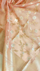 Semi Organza Banarasi Saree- Peach