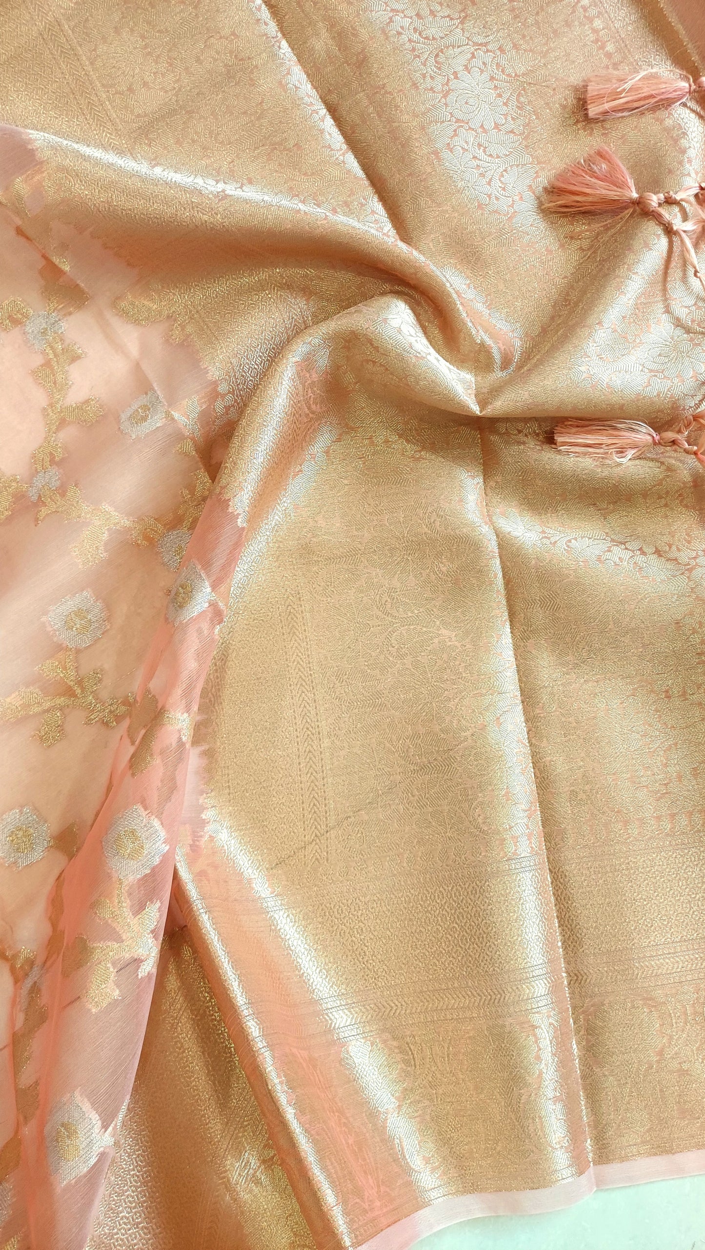 Semi Organza Banarasi Saree- Peach