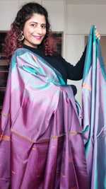 Load image into Gallery viewer, Handwoven Banana Pith Silk Saree- Shot Teal &amp; Wine
