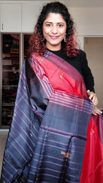 Load image into Gallery viewer, Handwoven Banana Pith Silk Saree- Deep Orange &amp; Coffee
