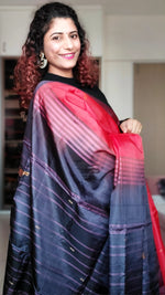 Load image into Gallery viewer, Handwoven Banana Pith Silk Saree- Deep Orange &amp; Coffee
