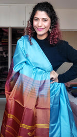 Load image into Gallery viewer, Handwoven Banana Pith Silk Saree- Slate Blue  &amp; Copper
