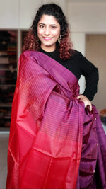 Load image into Gallery viewer, Handwoven Banana Pith Silk Saree- Striped Burgundy
