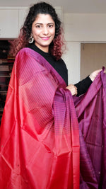 Load image into Gallery viewer, Handwoven Banana Pith Silk Saree- Striped Burgundy
