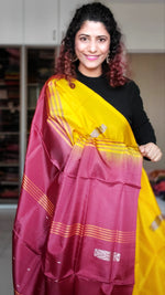 Load image into Gallery viewer, Handwoven Banana Pith Silk Saree- Yellow &amp; Red
