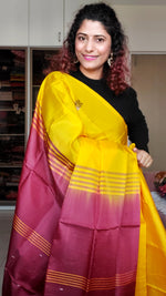 Load image into Gallery viewer, Handwoven Banana Pith Silk Saree- Yellow &amp; Red
