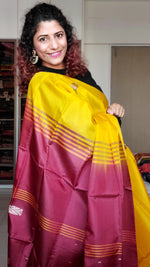 Load image into Gallery viewer, Handwoven Banana Pith Silk Saree- Yellow &amp; Red
