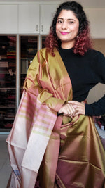 Load image into Gallery viewer, Handwoven Banana Pith Silk Saree- Antique Gold &amp; Tussar
