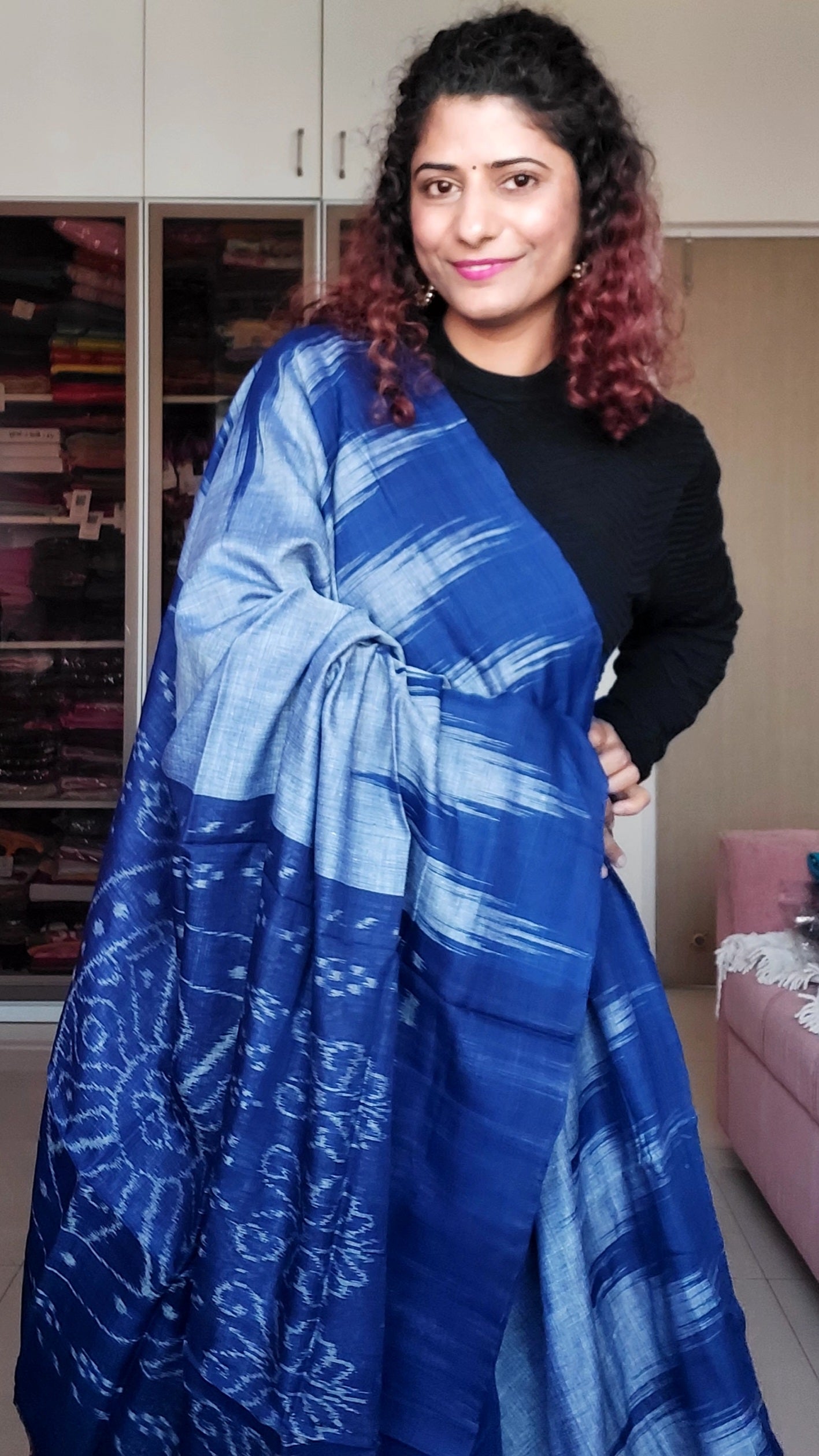 Kargil Cotton Saree- Grey Indigo