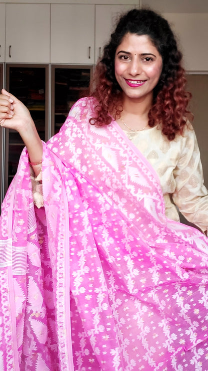 Blended Resham Jamdani- Bubblegum Pink