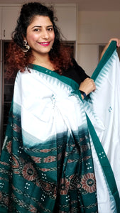 Ek Phulia Cotton Saree-White Green