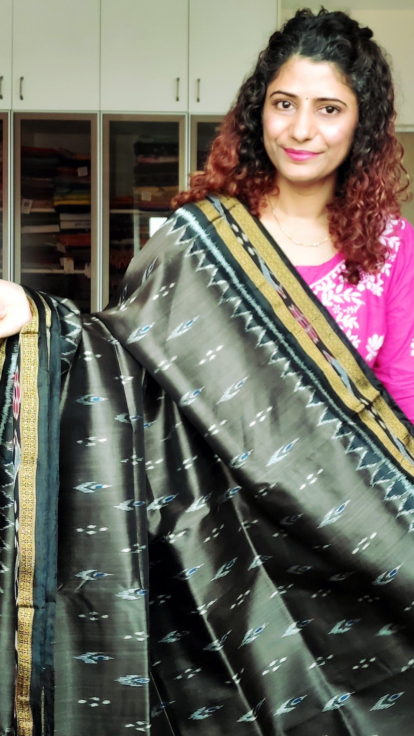 Odisha Ikkat Khandua Silk Saree - Mayura Chandrika-Dark Olive