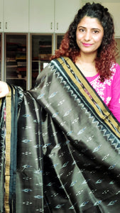 Odisha Ikkat Khandua Silk Saree - Mayura Chandrika-Dark Olive