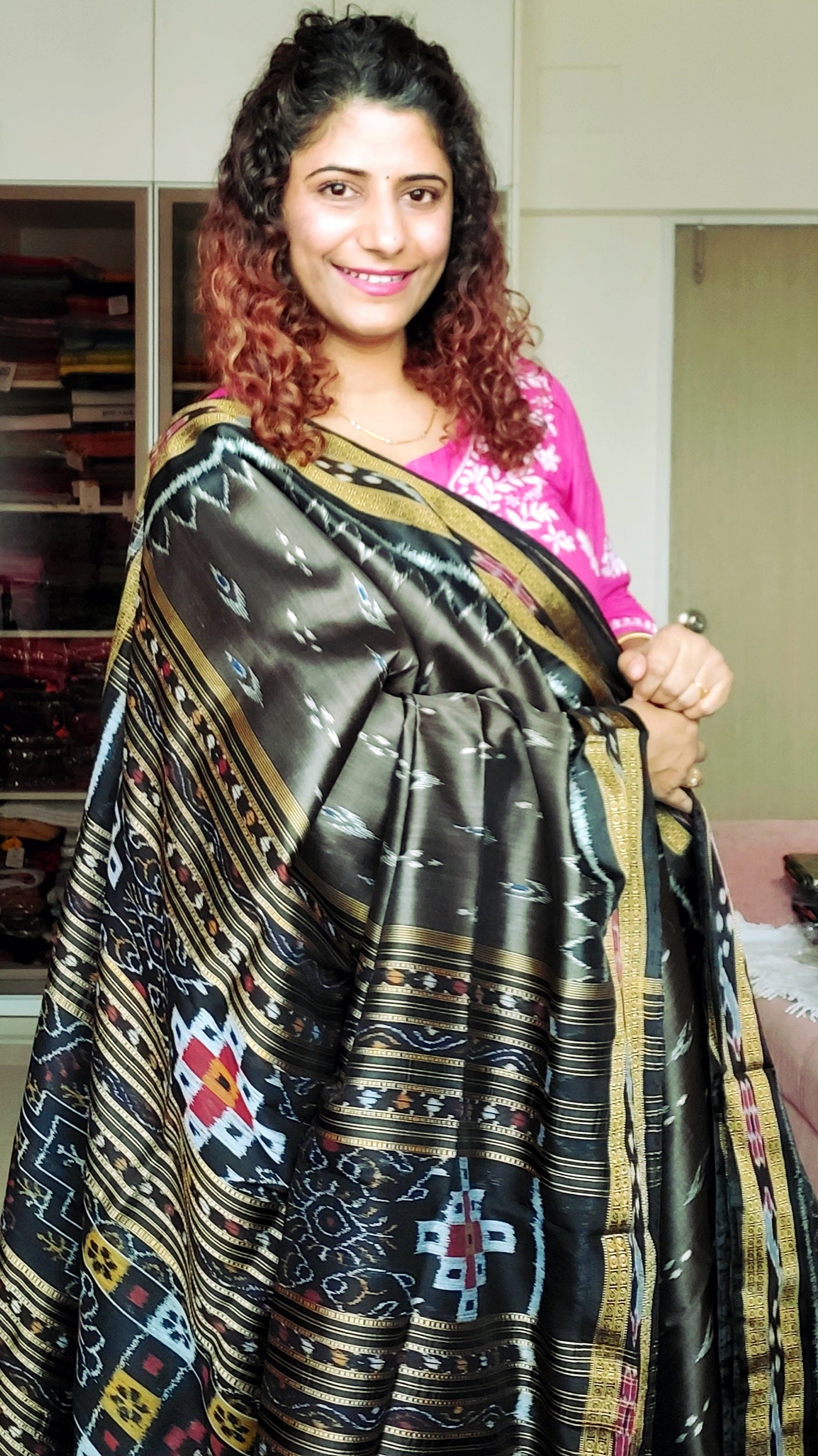 Odisha Ikkat Khandua Silk Saree - Mayura Chandrika-Dark Olive