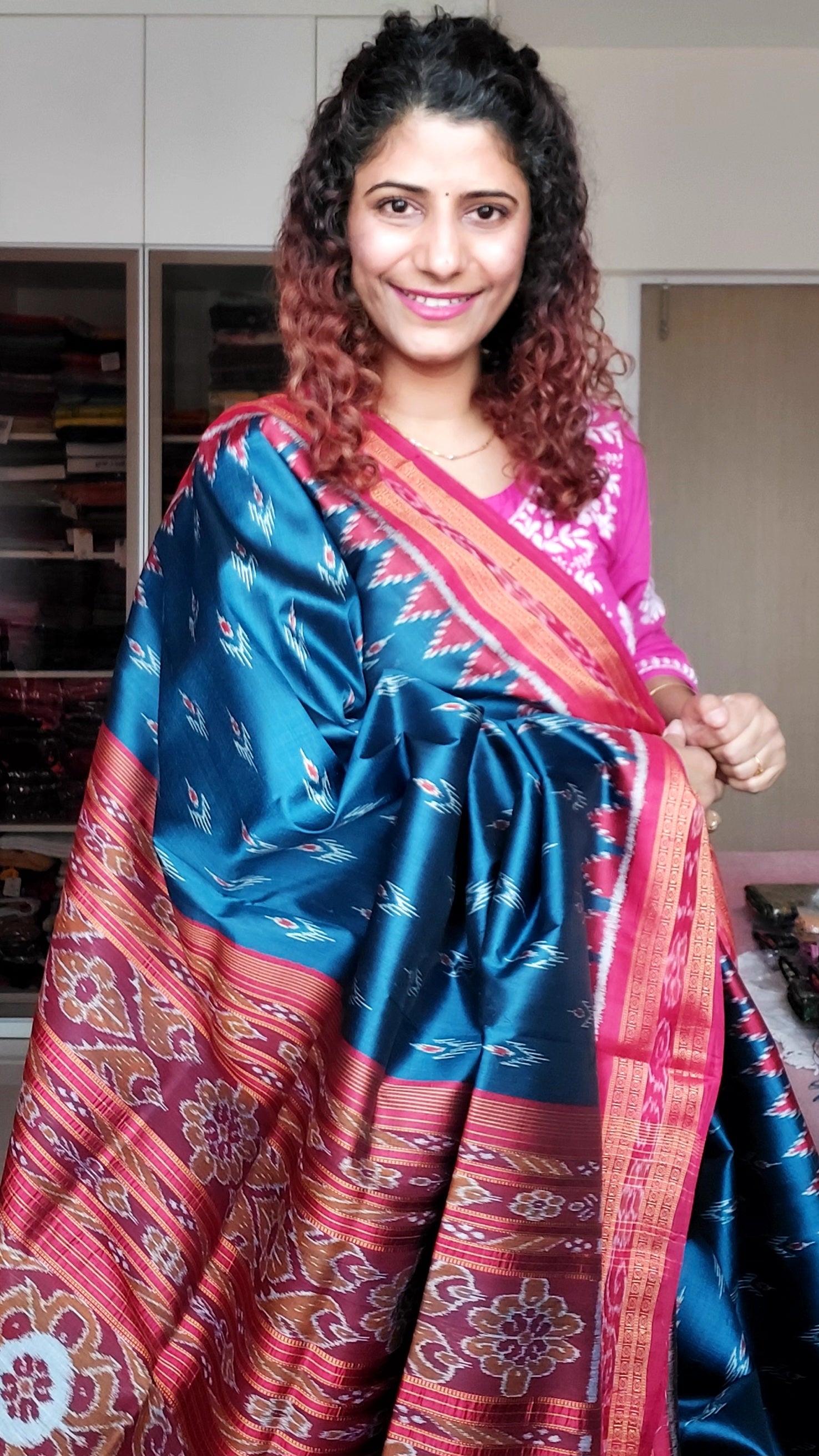 Odisha Ikkat Khandua Silk Saree - Mayura Chandrika- Teal