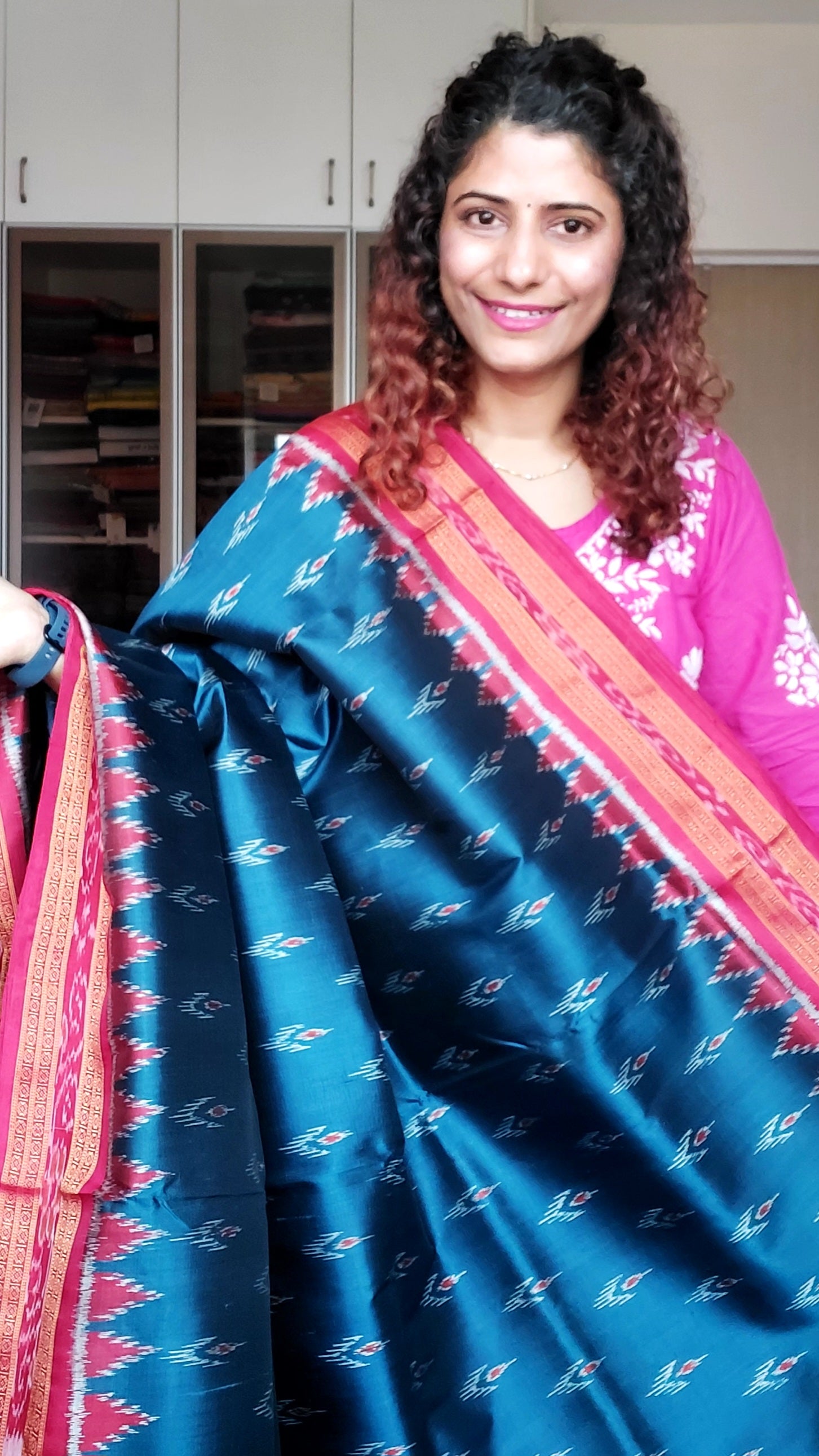 Odisha Ikkat Khandua Silk Saree - Mayura Chandrika- Teal