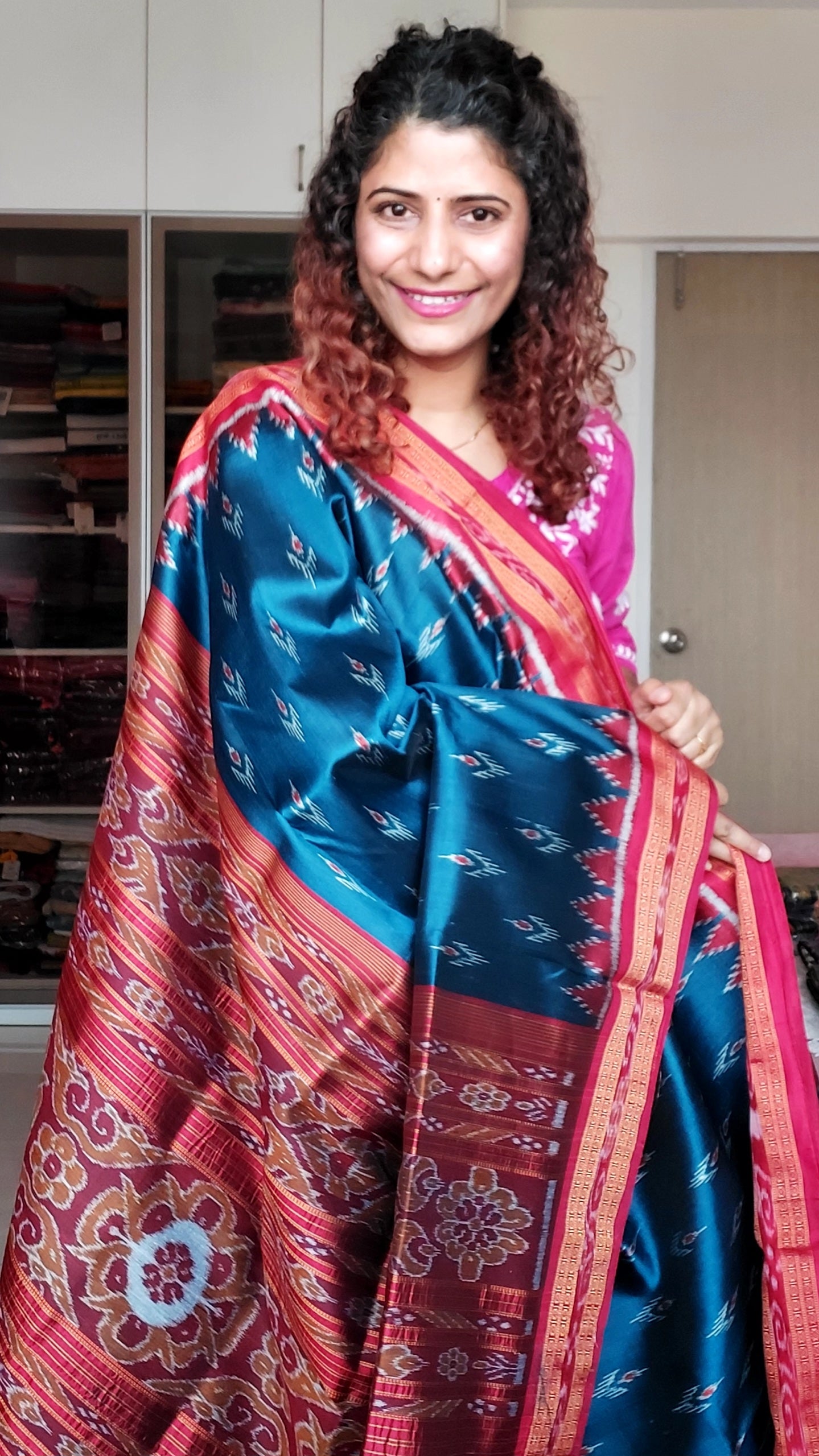 Odisha Ikkat Khandua Silk Saree - Mayura Chandrika- Teal